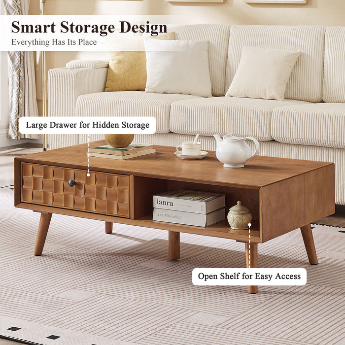 Coffee Table With Hidden Drawer And Open Shelf