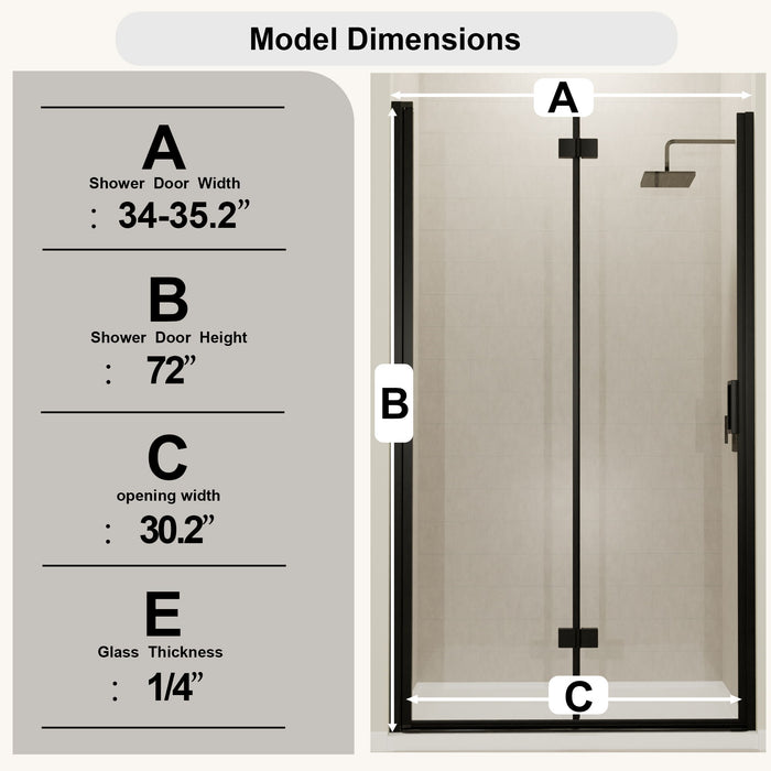 Semi Frameless Bifold Pivot Shower Door, Reversible Installation