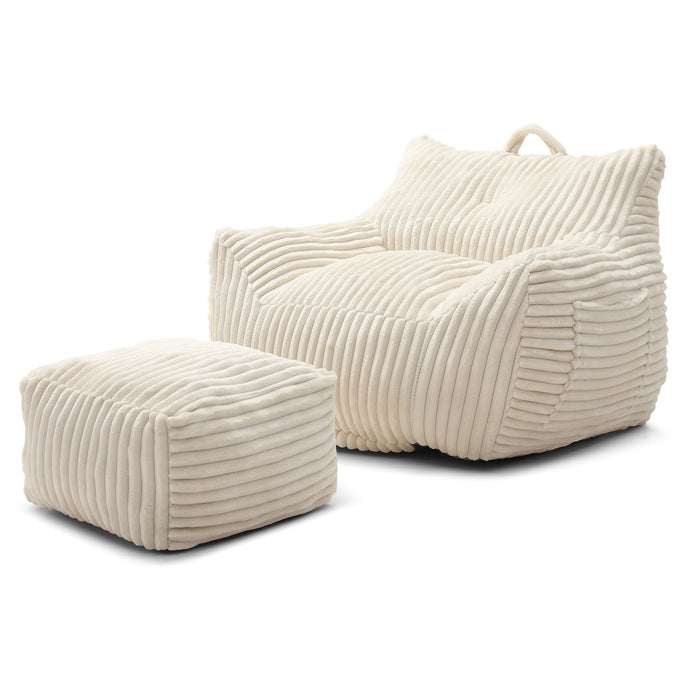 Giant Plush Bean Bag Chair With Armrests And Footstool