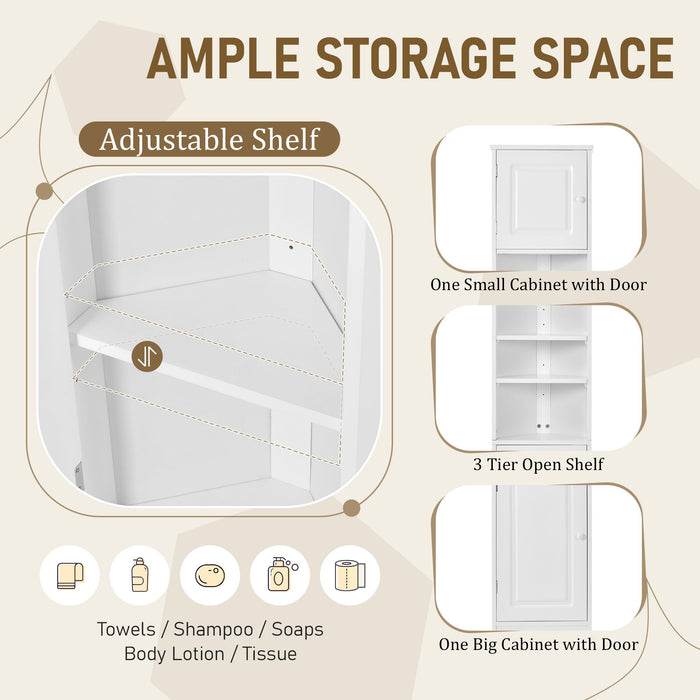Multi Functional Corner Cabinet With Adjustable Shelves And 2 Doors
