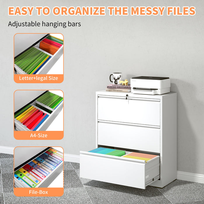 Lateral File Cabinet, Locking Heavy Duty, Anti-Tip Safety Interlock, Vertical Storage For Letter/Legal/A4 Files