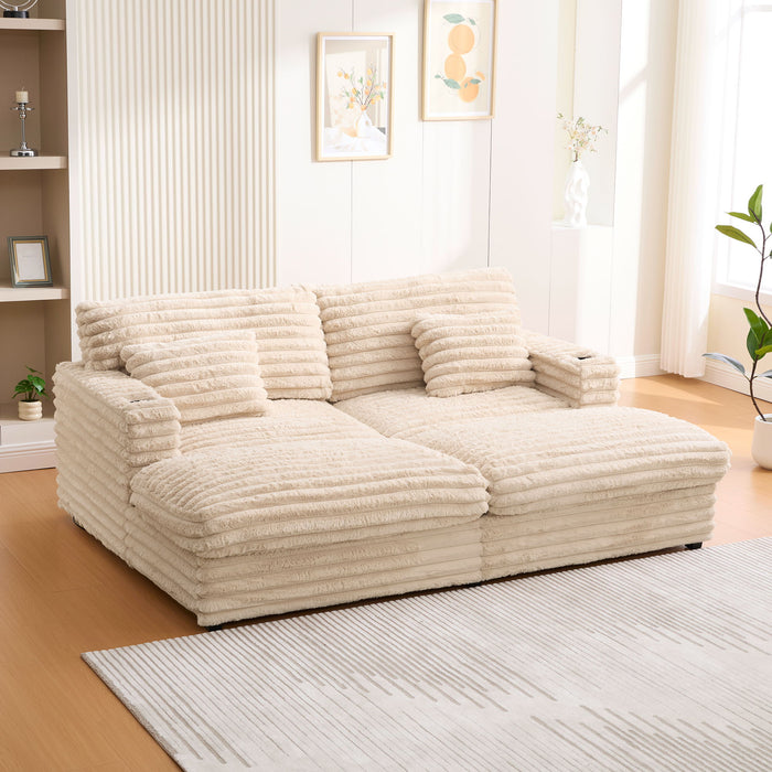 Oversized Double Chaise Lounge Sofa With USB Ports And Cup Holders