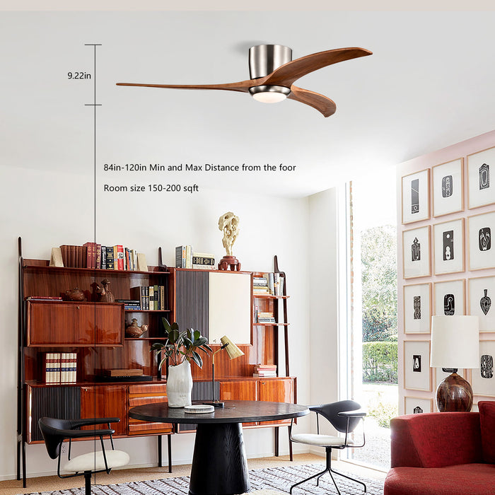 Flush Mount Fan Light, 3 Blades Ceiling Fan With Lights Remote Control, Quiet DC Motor, 6 Speed - Nickel