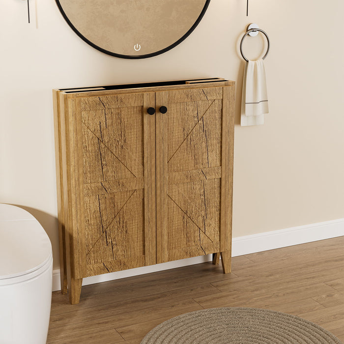 Folding Floor Cabinet With Ceramic Sink, Space Saving