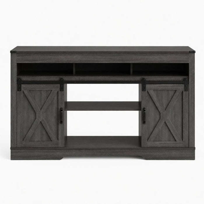 Farmhouse TV Stand With Sliding Barn Doors & Adjustable Storage
