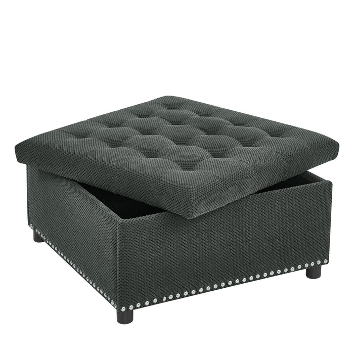 Square Tufted Storage Ottoman With Nailhead Trim