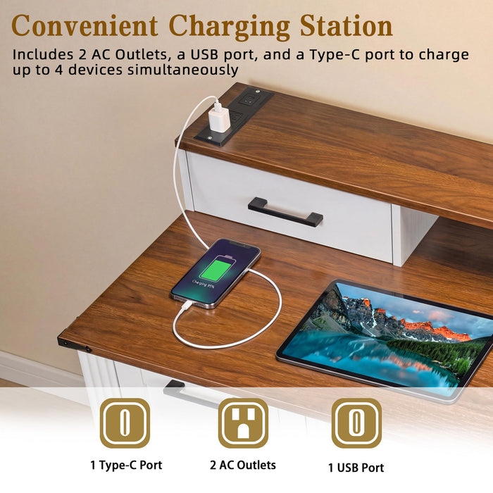 Office Desk With Charging Station & Storage Cabinet