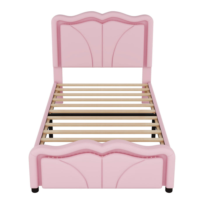 Upholstered Platform Bed & Curve Shaped And Height Adjustable Headboard, LED Light Strips