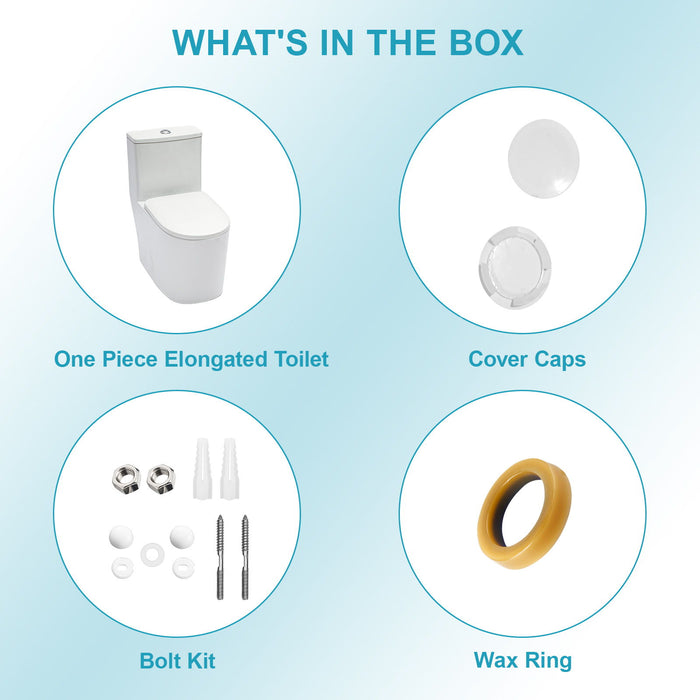 1 Piece Toilet For Bathroom, Soft Closing Seat, Dual Flush 1.1 / 1.6 Gpf - White