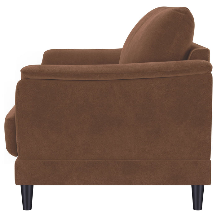 Dania - Upholstered Crescent Loveseat With Curved Tufted Arms - Rust