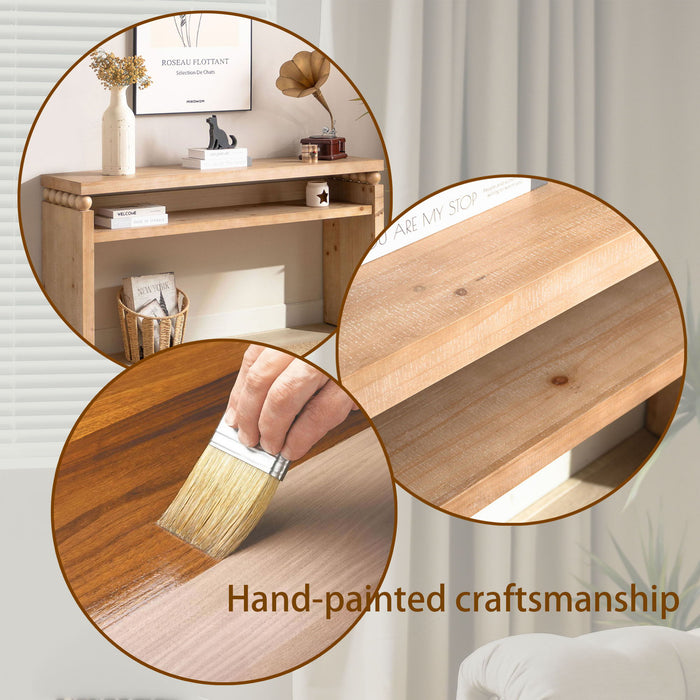 Modern Rustic Console Table, Wood Entryway Table With Shelf & Decorative Bead Detail - Natural
