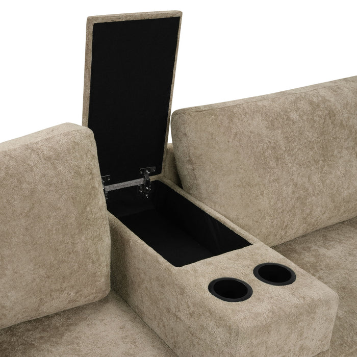 Modular 5 Seat U-Shape Sectional Sofa With Chaise Lounge, Built In Cup Holders And Storage Drawer