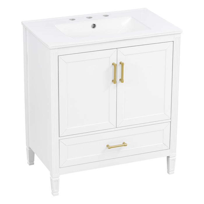 Elegant Fluted Bathroom Vanity With Sink, Soft Close Doors & Drawer