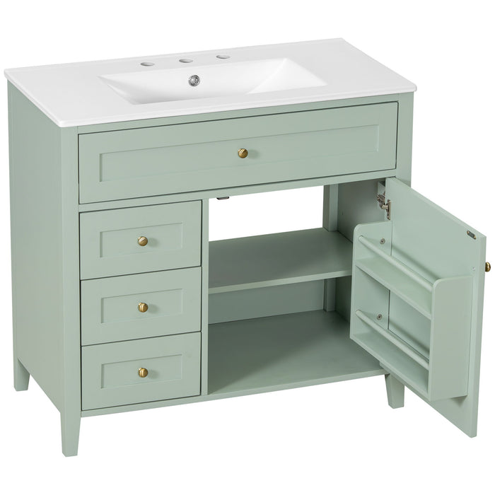 Bathroom Vanity With Sink, 3 Drawers & Cabinet With Adjustable Shelves