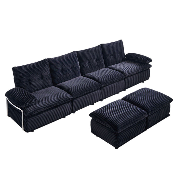 Upholstery Modular Sectional Sofa , 4 Seater With 2 Ottomans For Living Room - Black