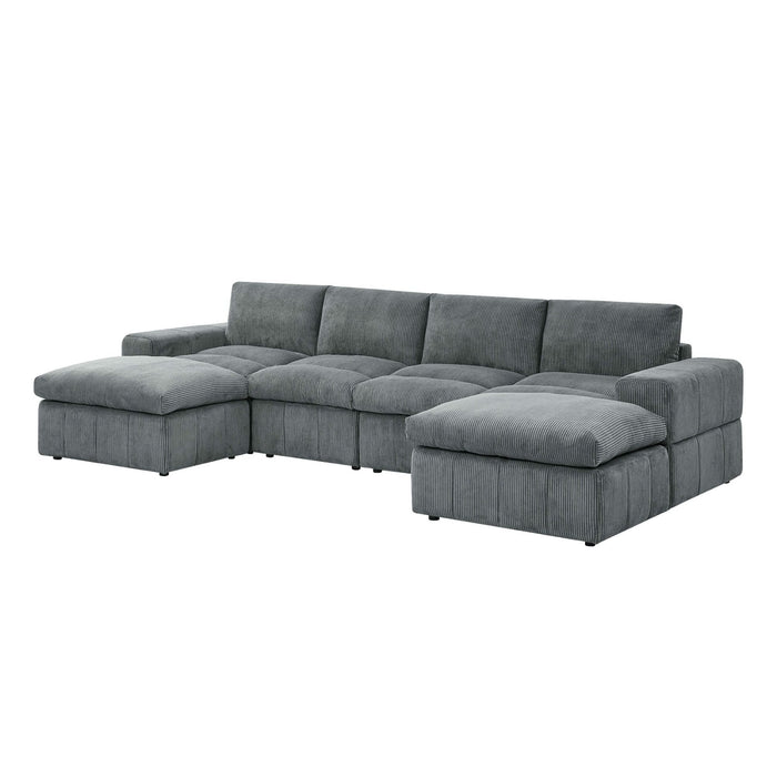 Upholstered Sectional With 2 Ottomans Living Room Seating - Dark Gray