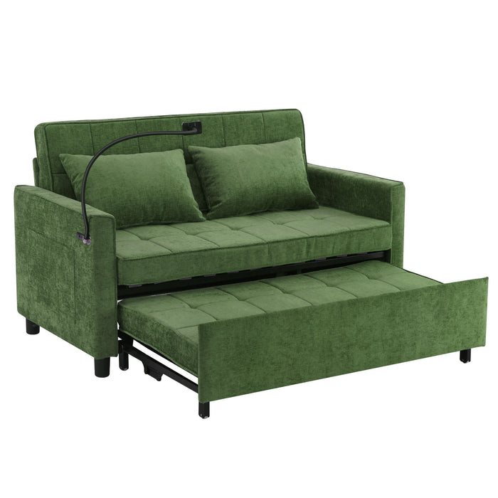 Loveseat Sofa Bed Sleeper With Reversible Backrest, Side Pockets, USB Ports, Phone Holder
