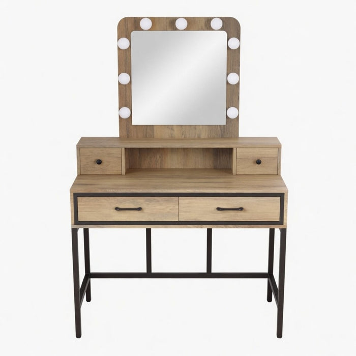 Vanity Desk With 3 Color Lighted Mirror And 4 Drawers