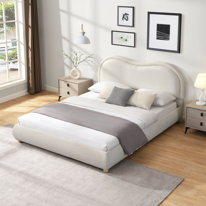 Upholstered Platform Bed Frame With Curved Headboard
