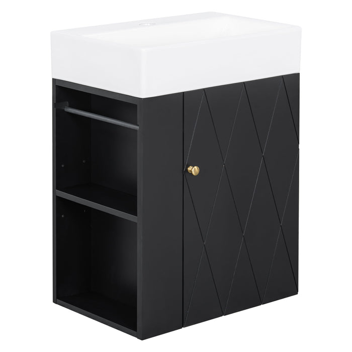 Modern Bathroom Vanity With Sink, Diamond Pattern Doors