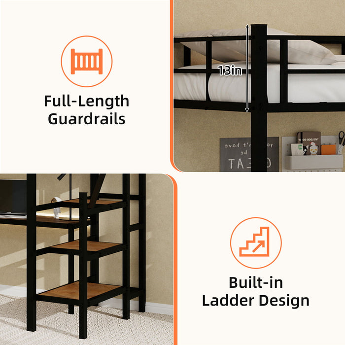 Loft Bed With L-Shaped Desk, Large Storage Space