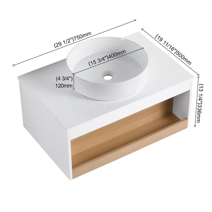 Floating Bathroom Vanity With Glossy Round Vessel Sink