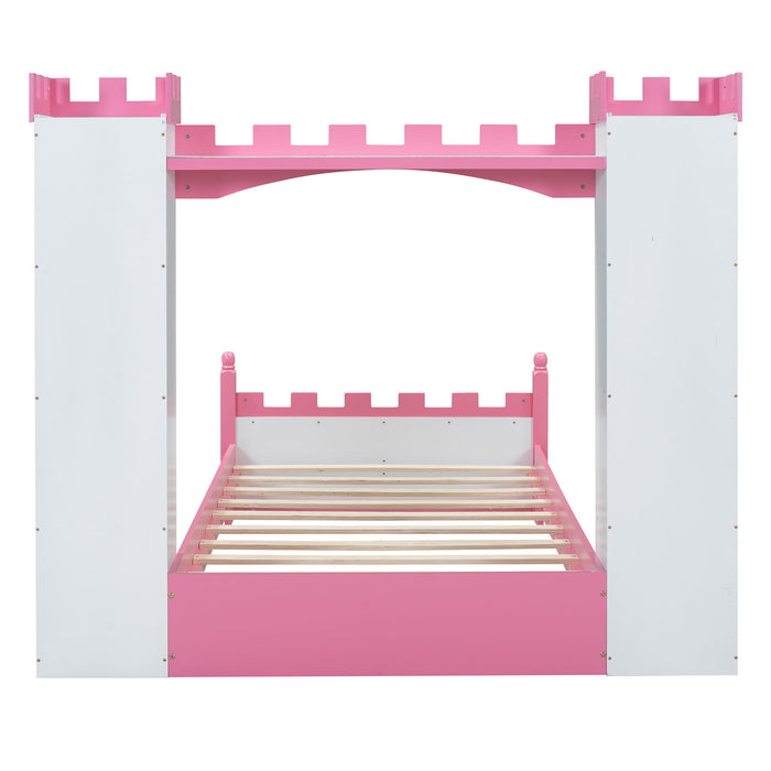 Castle Shaped Bed With Storage Shelf, Dreamy Platform Bed For Kids Bedroom