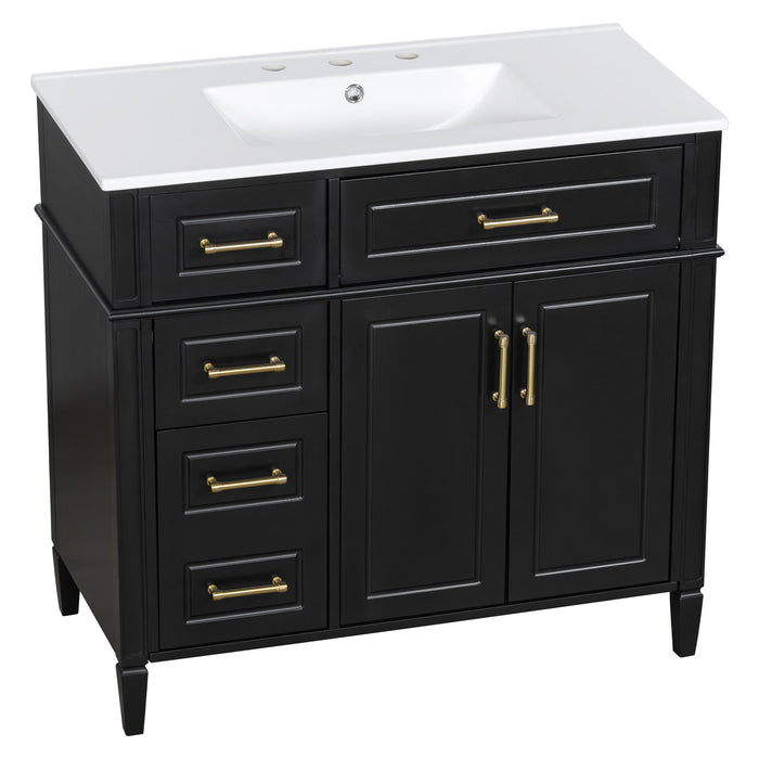 Bathroom Vanity With Sink, 4 Drawers, 2 Doors