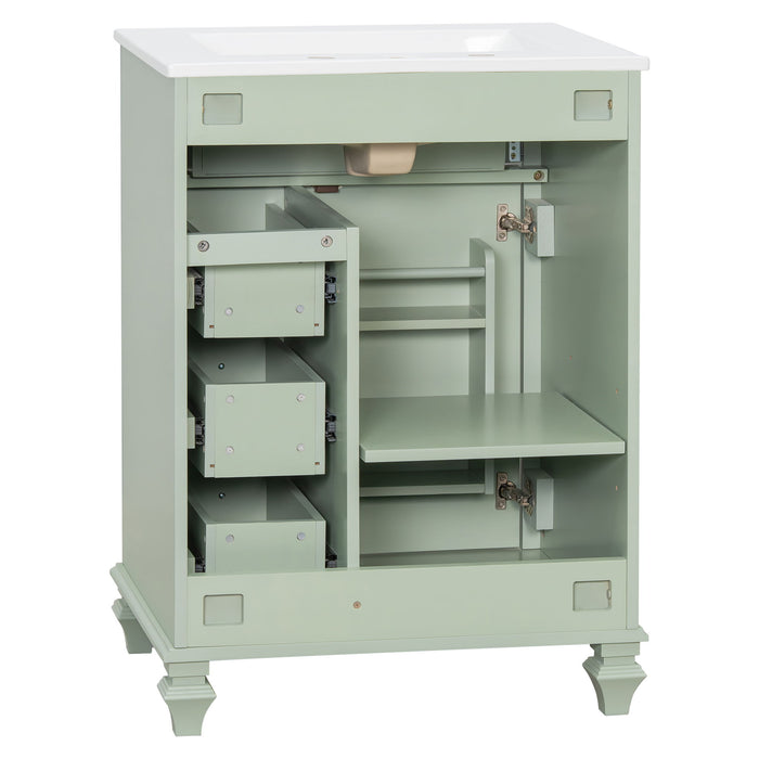 Freestanding Bathroom Vanity With Sink, 3 Drawers & Flip-Out Drawer