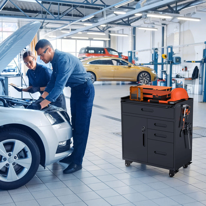 Rolling Tool Cabinet Heavy Duty Garage Storage With Lockable Doors & Drawers