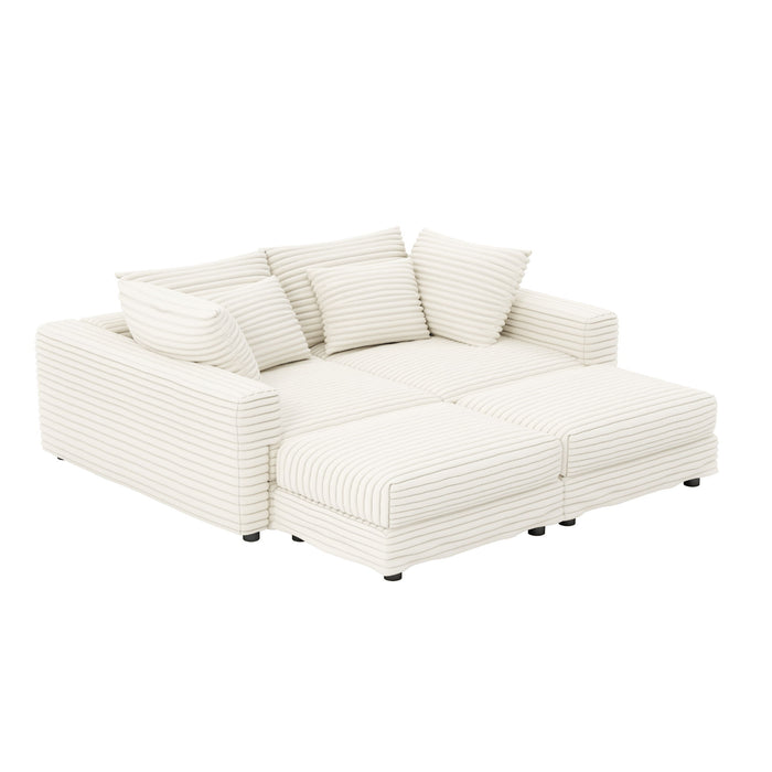 Deep Seat Convertible Sofa With Soft Pillows And Ottomans