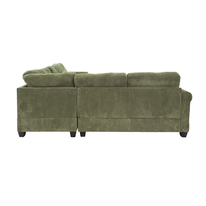 L - Sectional Sofa Set With Corner Wedge And Ottoman, 4 Piece Living Room Furniture - Sage