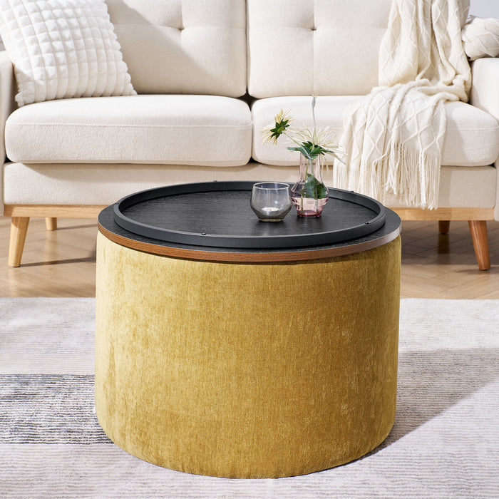 Classic 2 Piece Round Storage Ottoman Set With Drum Shaped Stool