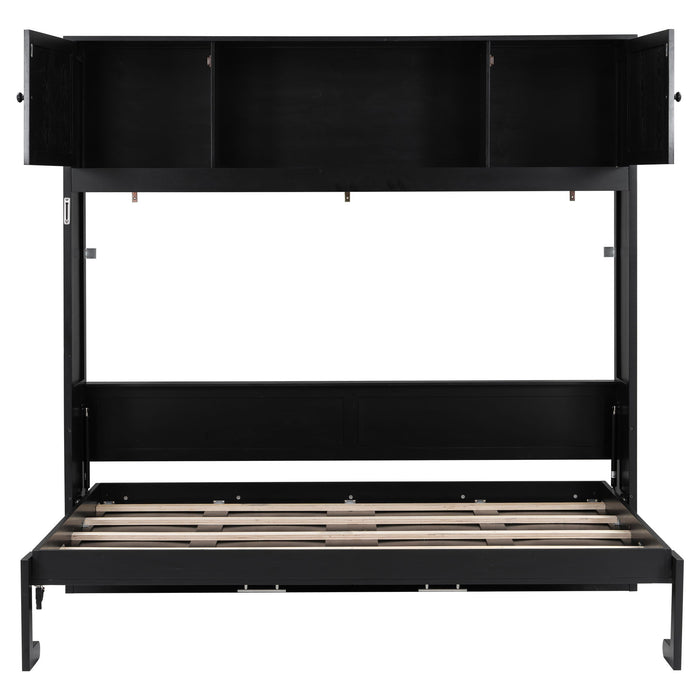Rustic Casual Murphy Bed With Storage Cabinets