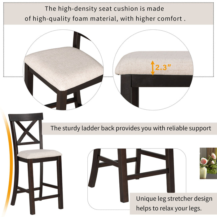Counter Height Dining Set With Shelf, 4 Chairs And Bench
