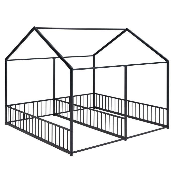 House Platform Beds, 2 Shared Beds, Metal Frame With Guardrails