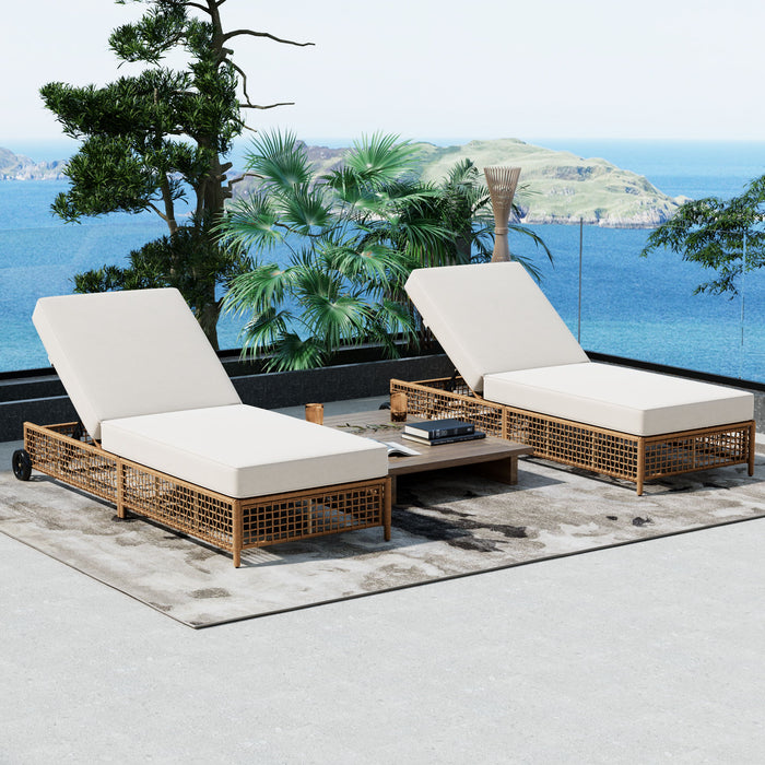 Outdoor Lounge Chair With 5 Position Backrest With Cushion And Wheels