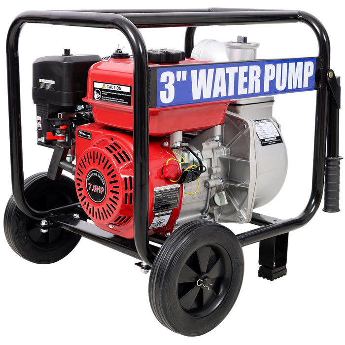 Gas Engine Powered Water Pump 3" Inlet & Outlet 7Hp 212Cc Epa Certified With Wheels And Handle - Black / Red