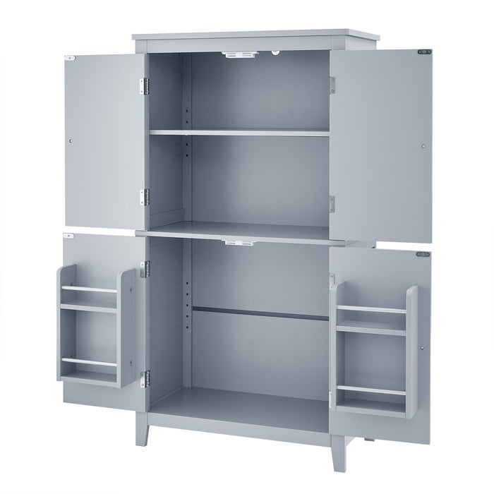 Elegant Bathroom Floor Storage Cabinet With 4 Doors, Adjustable Shelves