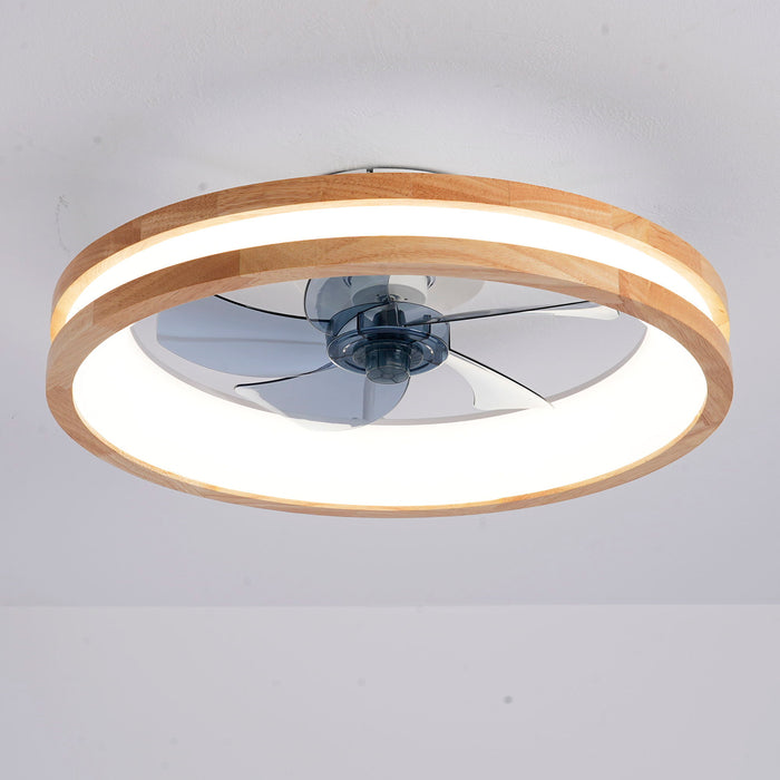 Ceiling Fans With LED Light Source And Remote Control, 3000 - 6500K Dimmable, 6 Speeds, Quiet DC Motor For Living Room - Natural Wood / White