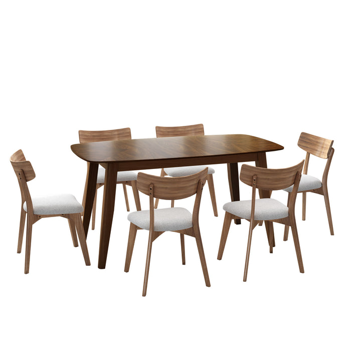 7 Piece Mid - Century Dining Set With Upholstered Dining Chairs, Dining Table
