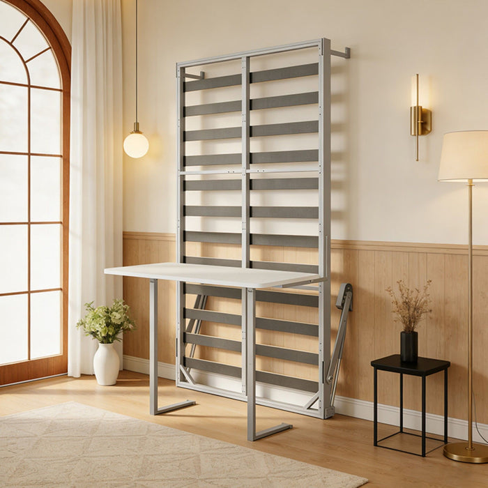 Queen Size Cabinet Wall Bed Mechanism With Desk Panel - Gray