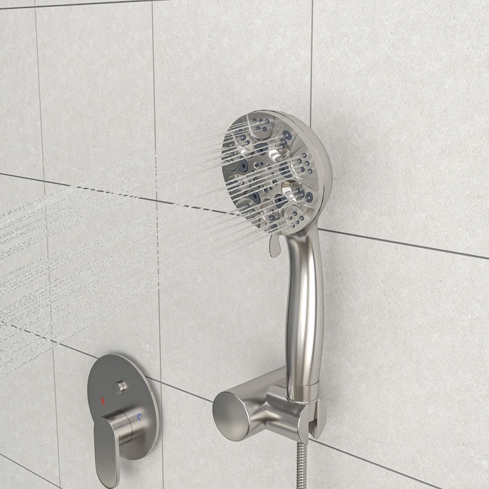 Dual Shower Head System With Rain Shower And Handheld, Wall Mounted, 10" Round Design - Brushed Nickel