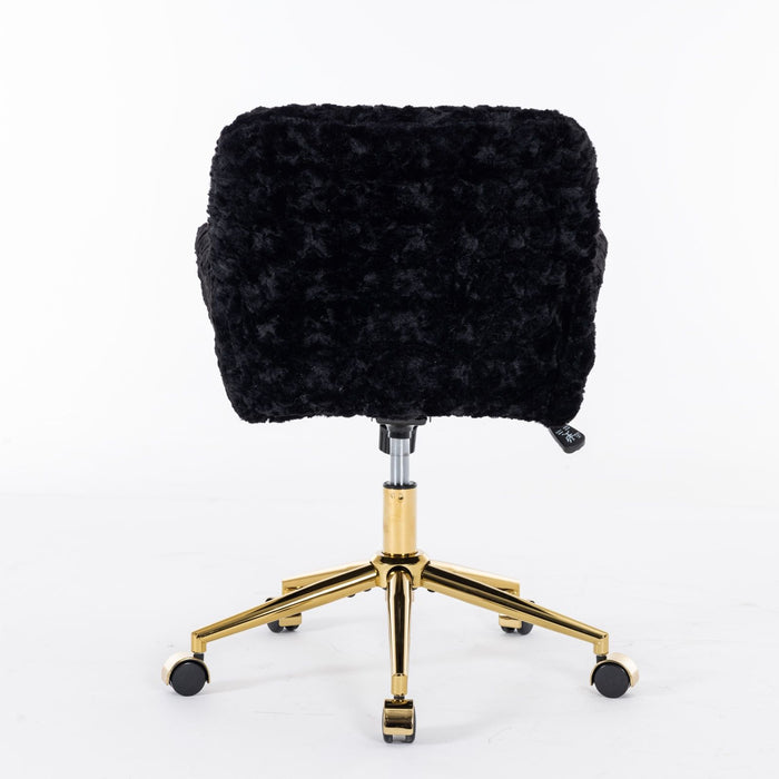 Office Chair, Artificial Rabbit Hair Home Office Chair With Golden Metal Base, Adjustable Desk Chair Swivel Office Chair, Vanity Chair