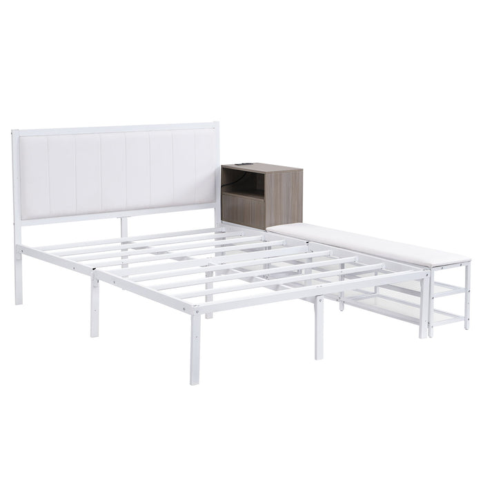Platform Bed With 2 Tier Storage Shelves, Storage Cabinet