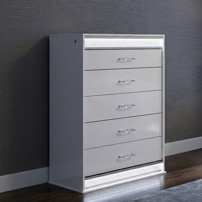 Glam - 5 Drawer Chest & LED Lighting - White