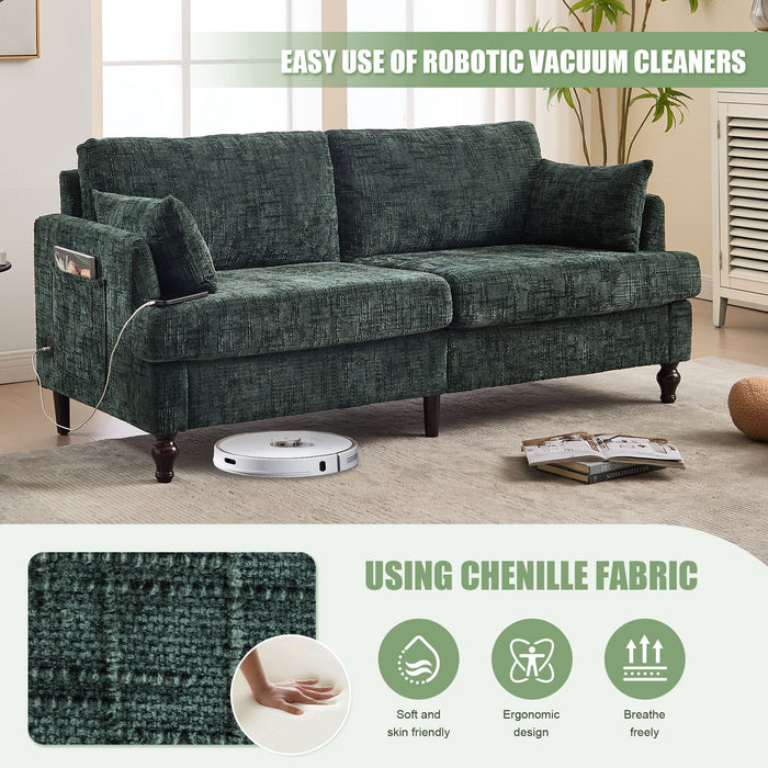 Chenille 2 Seater Sofa With LED Light, USB Charging Port, And Storage Bag