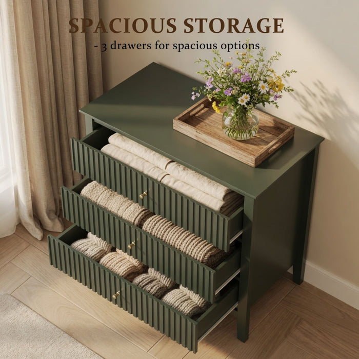 Fluted 3 Drawer Nightstand With Soft Close Slides