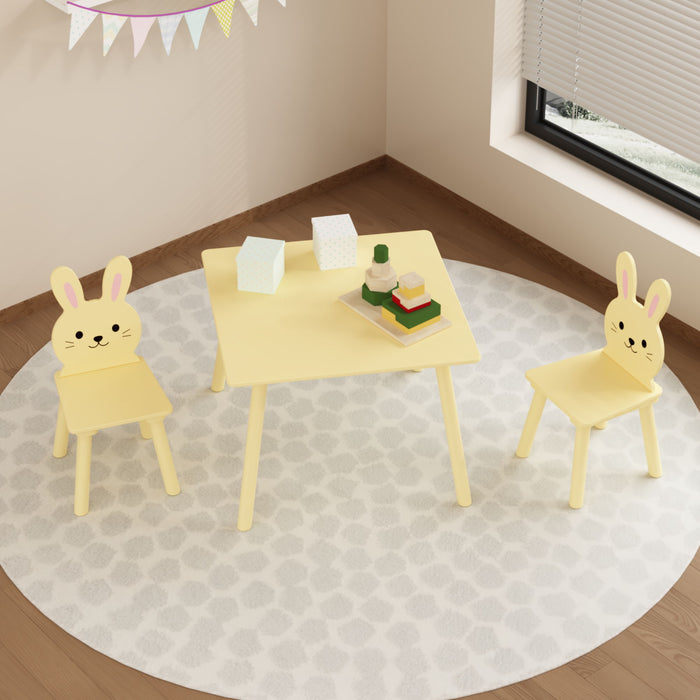 Table And Chair Set With 2 Bunny Chairs, Children's Activity Table For Toddlers, Cute Animal Design - Yellow