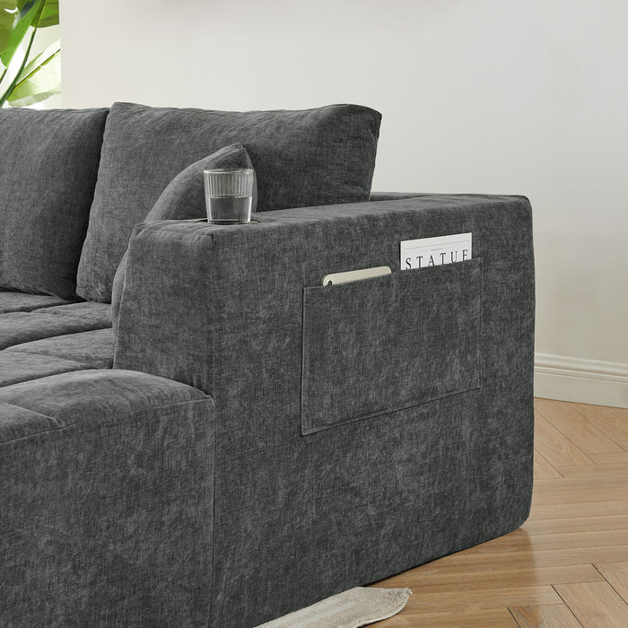 U - Shaped Sectional Sofa, Cup Holders & Side Pockets For Living Room